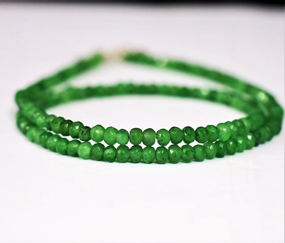 Green Emerald Necklace, Minimalist Necklace, Handmade jewelry, AAA Emerald beaded Necklace, quality Emerald Necklace gift for her.
