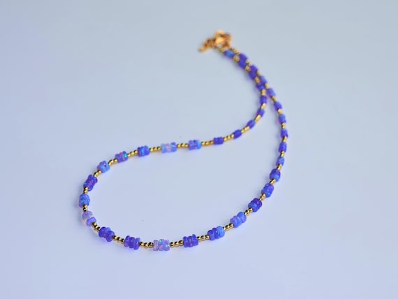 Lavender Fire Natural Opal Necklace, Minimalist Necklace, Handmade jewelry, AAA opal beaded Necklace, quality opal Necklace gift for her.