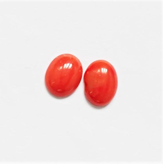 Natural Italian Coral Cabochon  4.15 Ct, Pair Loose Oval Gemstone , Jewelry Making, Certified Italian Mediterranean Monga Stone for Ring.