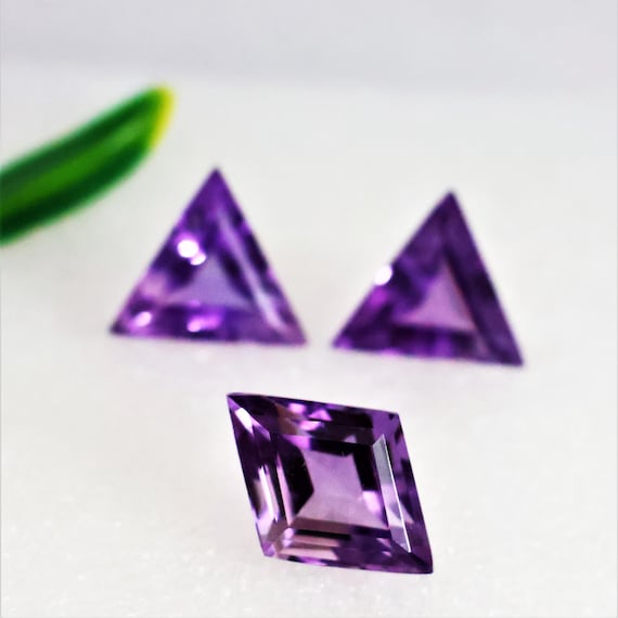 29.45 Carats Natural Purple Amethyst Lozenge Cut Loose Gemstone Set – Fancy Custom Shape Matching Pair/Trio for Jewelry Making Stone Lot.