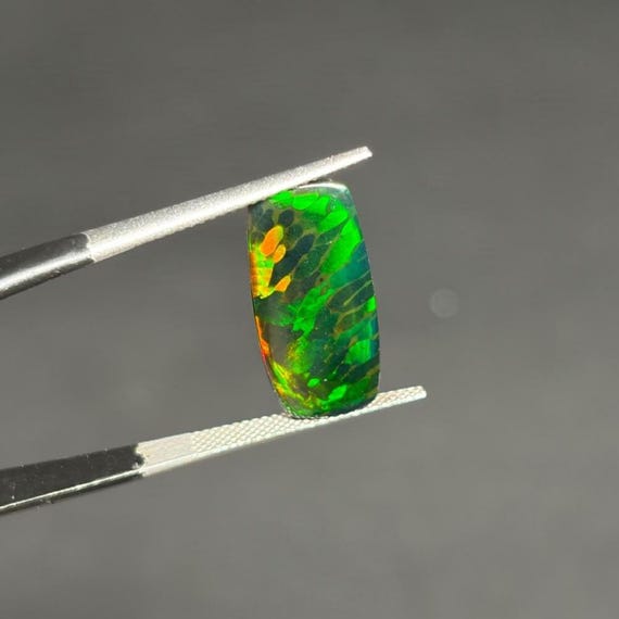 Ethiopian Black Opal, Rainbow Fire, Cushion Cut, 6.60 Carat (22x10x5mm)