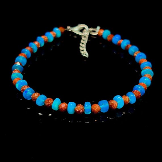 Natural Paraiba Fire Opal And Sunstone bracelet, Minimalist bracelet, Handmade jewelry, AAA bracelet, quality opal bracelet gift for her