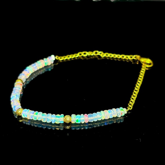 Natural Ethiopian Fire Opal Rondelle Bracelet, October Birthstone, AAA Opal Beaded Bracelet For Her, Minimalist Bracelet, Gift For Her.