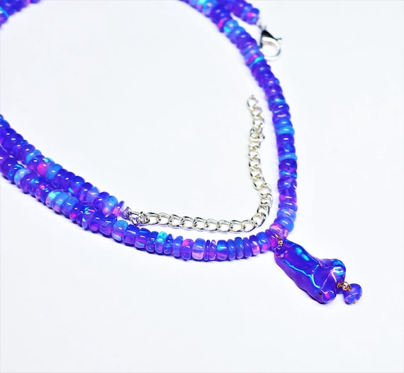 Vintage Lavender Fire Opal Necklace, Minimalist Necklace, Handmade jewelry, AAA opal beaded And Tumble Necklace, opal Necklace gift for her.