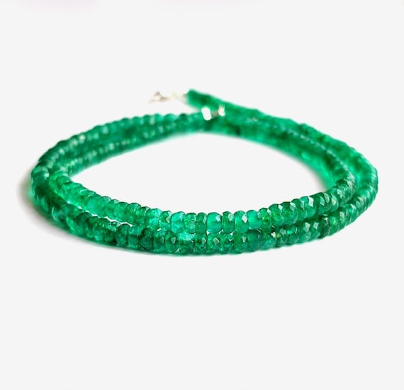 AAA Emerald beaded necklace, Gold necklace for women, Handmade necklace, Minimalist necklace, 925 Sterling silver necklace Gift for her.