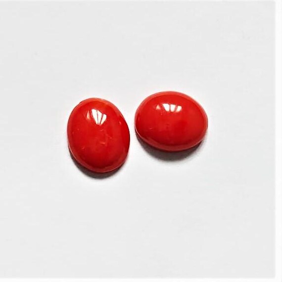 Natural Italian Coral Cabochon  4.20 Ct, Pair Loose Oval Gemstone , Jewelry Making, Certified Italian Mediterranean Monga Stone for Ring.