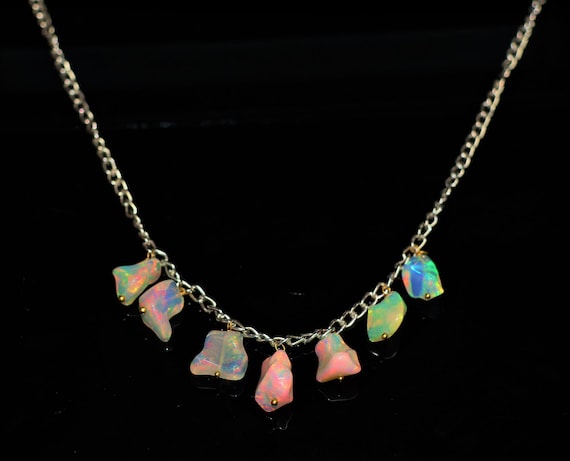 Opal Tumble Necklace, Minimalist Necklace, Handmade jewelry, AAA Ethiopian opal Tumble Necklace, Ethiopian opal Necklace gift for her.
