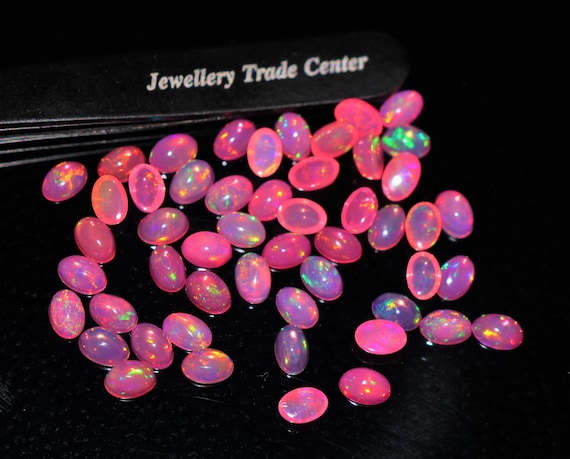 Vintage Pink Fire Rainbow Fire Opal Lot, Pink Color 6x4 MM Size Natural Opal Ethiopian Natural Gemstone, Gift For Her.