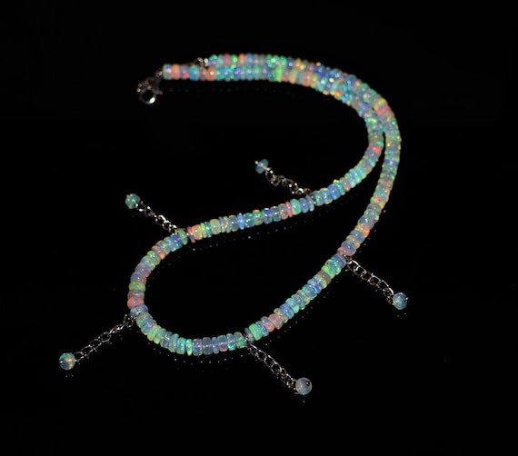 Handmade Ethiopian Fire Opal Necklace, Minimalist Beaded Jewelry, October Birthstone Gift
