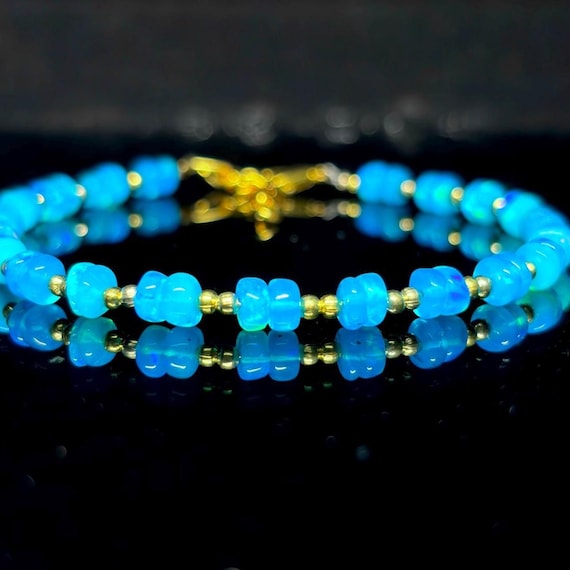 Natural Paraiba Fire Opal bracelet, Minimalist bracelet, Handmade Bracelet, AAA Ethiopian Opal Beaded Bracelet, Quality opal Women bracelet.