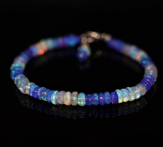 Handmade Ethiopian Fire Opal Bracelet, Lavender Rondelle Beads, Minimalist Jewelry