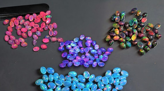 Natural Ethiopian Opal Lot | Wholesale Cabochon Loose Gemstones Lot | Fire Opal Cabochons | Multi Fire Opal Lot for Jewelry Making.