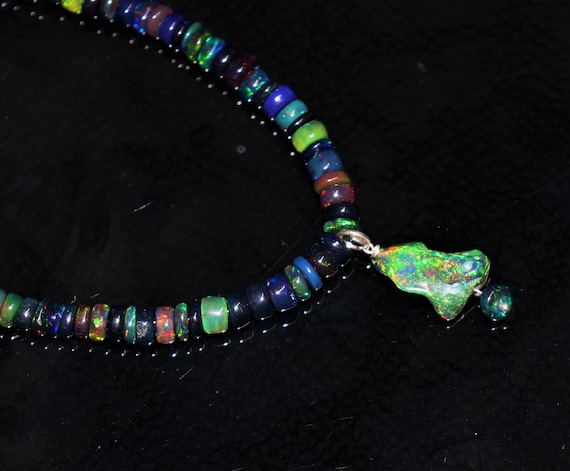 Natural Black Opal Beaded And Tumble , Minimalist Necklace, Fire Opal Handmade jewelry, AAA opal beaded Necklace, Necklace gift for her.
