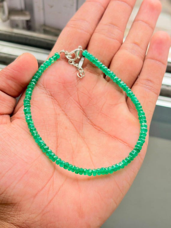 AAA Emerald faceted beaded bracelet, Vintage green Emerald bracelet, Gold bracelet, 925 Sterling silver bracelet, Handmade bracelet for her.