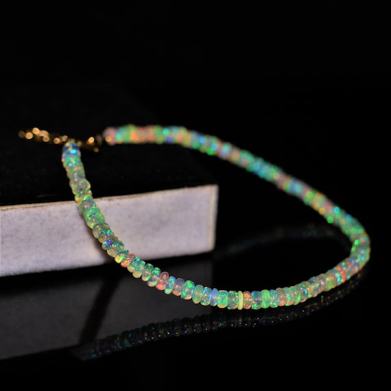 Vintage Fire Opal bracelet, Minimalist bracelet, Handmade jewelry, AAA Ethiopian opal beaded bracelet, quality opal bracelet gift for her