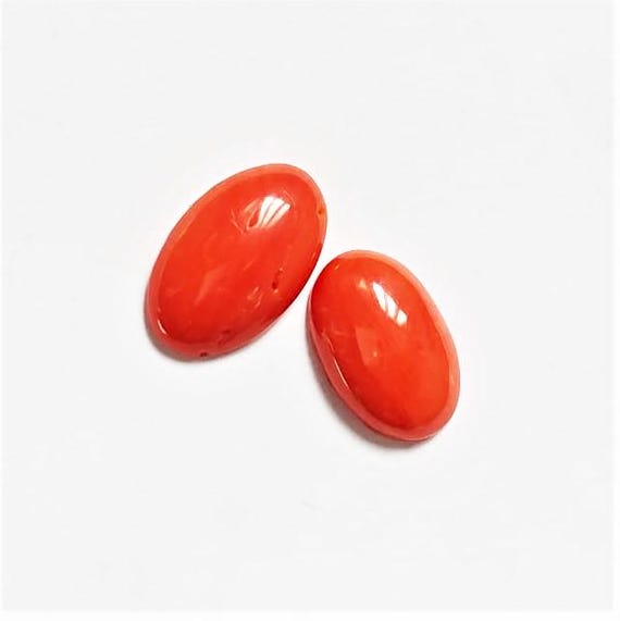 Italian Coral Cabochon, Natural italian Coral  Gemstone, 5.00 Cts Pair Cabochon, Jewelry Making, Certified Italian Mediterranean Monga Stone