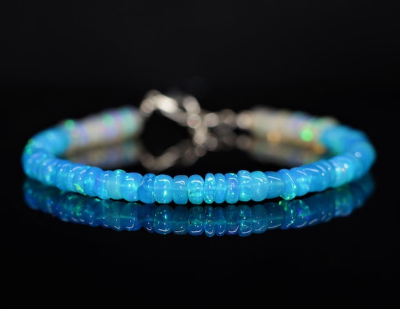 Minimalist Paraiba-White Opal Bracelet, Minimalist Bracelet, Handmade jewelry, AAA Paraiba beaded Bracelet, Quartz Bracelet gift for her