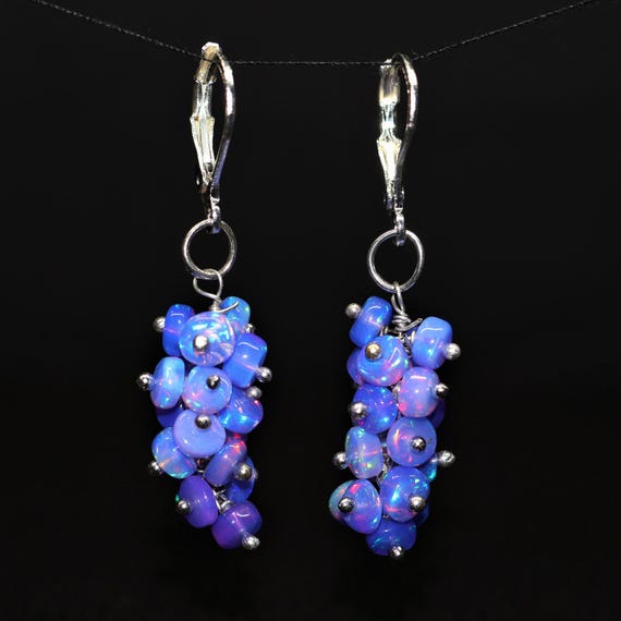 Natural Lavender Fire Opal Earrings, AAA Ethiopian Opal , 925 Sterling Silver Earring, Cluster Earrings for her, Women earring, Gift for her