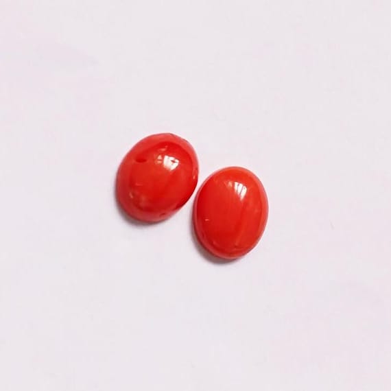 Natural Italian Coral Cabochon  4.40 Ct, Pair Loose Oval Gemstone , Jewelry Making, Certified Italian Mediterranean Monga Stone for Ring.
