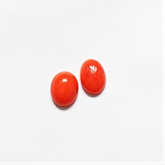 Italian Coral Cabochon  5.25 Ct, Pair Loose Oval Gemstone , Jewelry Making, Certified Italian Mediterranean Monga Stone for Ring.