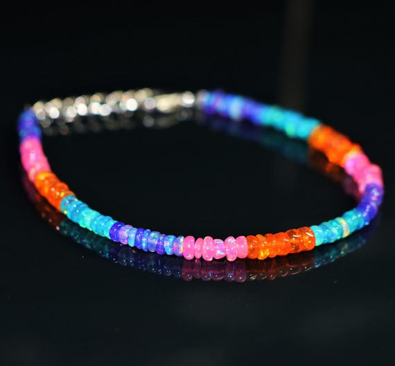 Vintage Multi - Fire Opal Bracelet, Minimalist Bracelet, Handmade jewelry, AAA opal beaded Bracelet, opal Bracelet gift for her.