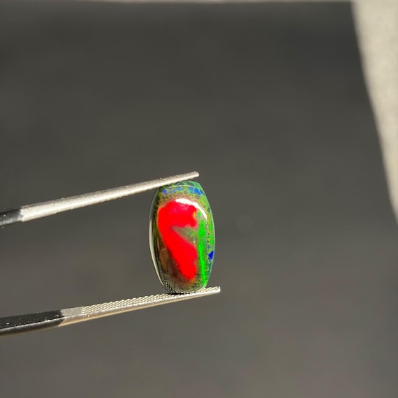 Ethiopian Black Opal, Rainbow Fire, Cushion Cut, 4.25 Carat (16x9x6mm)