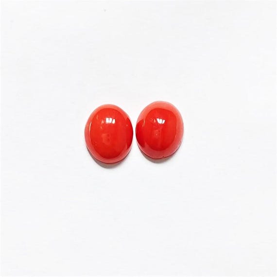 Italian Coral Cabochon  4.70 Ct, Pair Loose Oval Gemstone , Jewelry Making, Certified Italian Mediterranean Monga Stone for Ring.