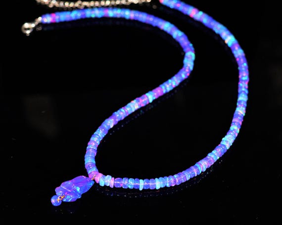 Vintage Lavender Fire Opal Beaded And tumble, Minimalist Necklace, Handmade jewelry, AAA opal beaded Necklace, opal Necklace gift for her.