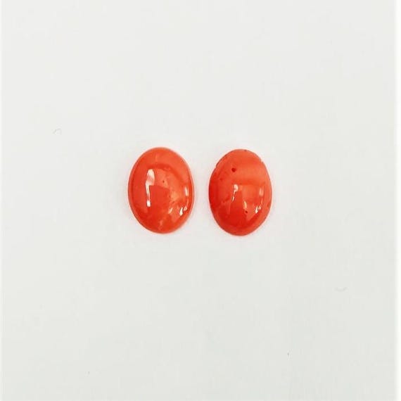 Italian Coral Cabochon  1.85 Ct, Pair Loose Oval Gemstone , Jewelry Making, Certified Italian Mediterranean Monga Stone for Ring.