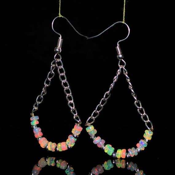 Natural fire opal Earrings, AAA Ethiopian opal , 925 Sterling Silver earrings, Cluster earrings for her, Women earrings, Gift for her.