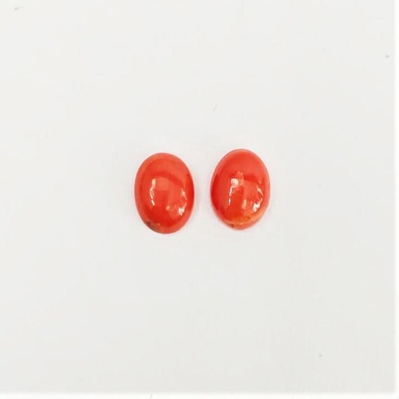 Italian Coral Cabochon  2.45 Ct, Pair Loose Oval Gemstone , Jewelry Making, Certified Italian Mediterranean Monga Stone for Ring.