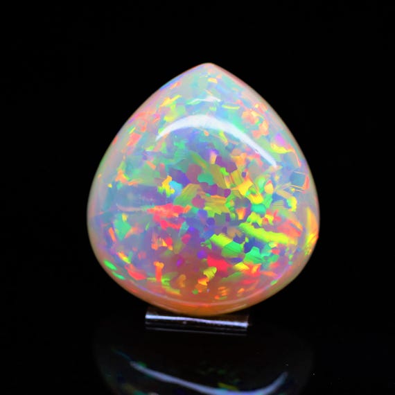Natural White Ethiopian Opal Cabochon, Rainbow Fire, Heart Shape (29x28x10 MM)