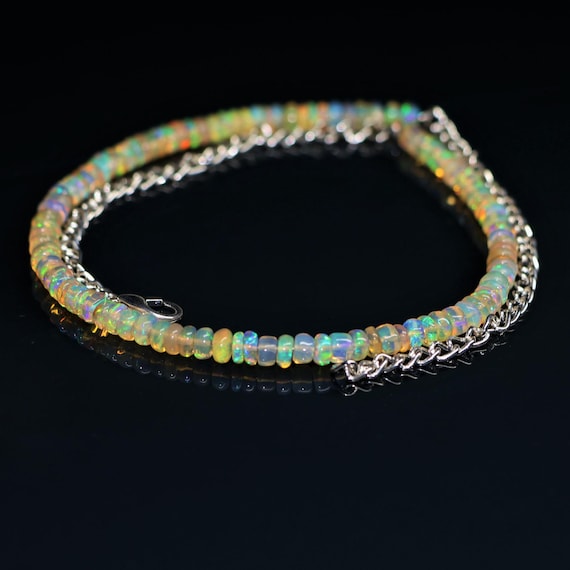 Vintage White Fire Opal Necklace, Minimalist Necklace, Handmade jewelry, AAA opal beaded Necklace, quality opal Necklace gift for her.