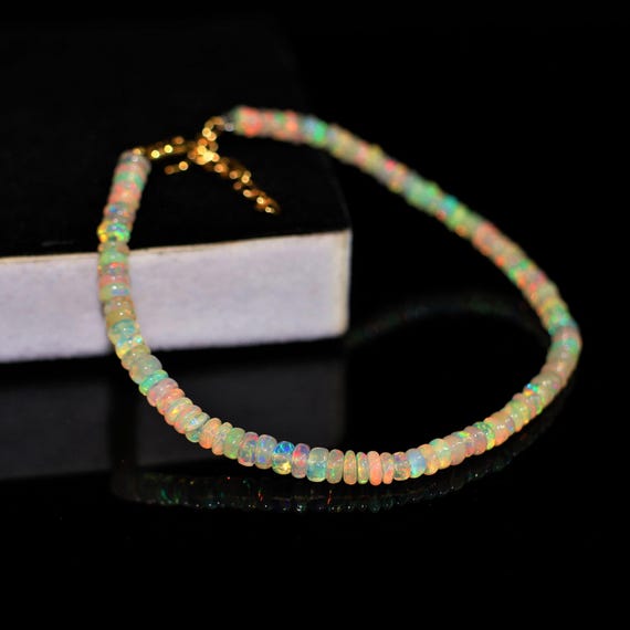 Minimalist Fire Opal bracelet, Minimalist bracelet, Handmade jewelry, AAA Ethiopian opal beaded bracelet, quality opal bracelet gift for her