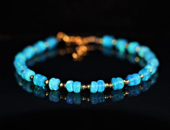 Paraiba Opal Bracelet for her, Bracelet for women, Handmade bracelet, Opal jewelry, Rainbow Opal, October birthstone, Minimalist jewelry.