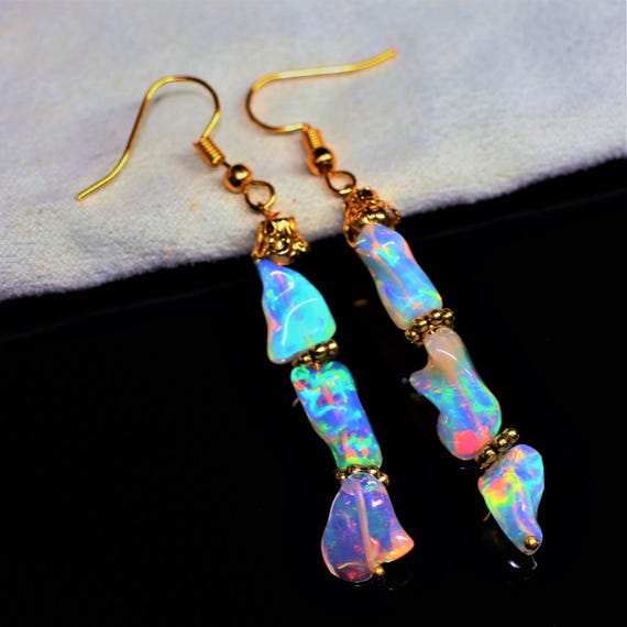 Natural Ethiopian opal shaded earrings for women, October birthstone fire opal jewelry, Vintage fire opal earrings, 925 Sterling silver