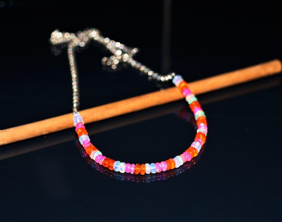Vintage Multi-Fire Opal Necklace, Minimalist Necklace, Handmade jewelry, AAA opal beaded Necklace, quality opal Necklace gift for her.
