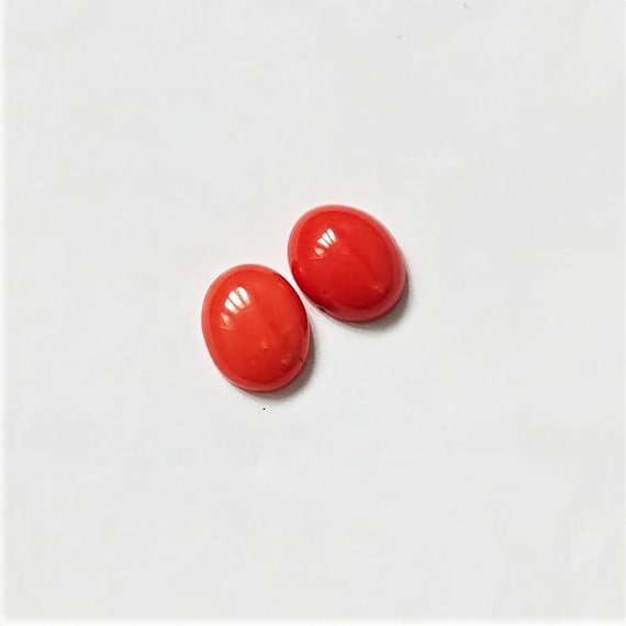 Natural Italian Coral Cabochon  5.00 Ct, Pair Loose Oval Gemstone , Jewelry Making, Certified Italian Mediterranean Monga Stone for Ring.