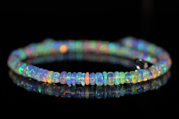 Natural Fire Opal bracelet, Minimalist bracelet, Handmade jewelry, AAA Ethiopian opal beaded bracelet, quality opal bracelet gift for her.