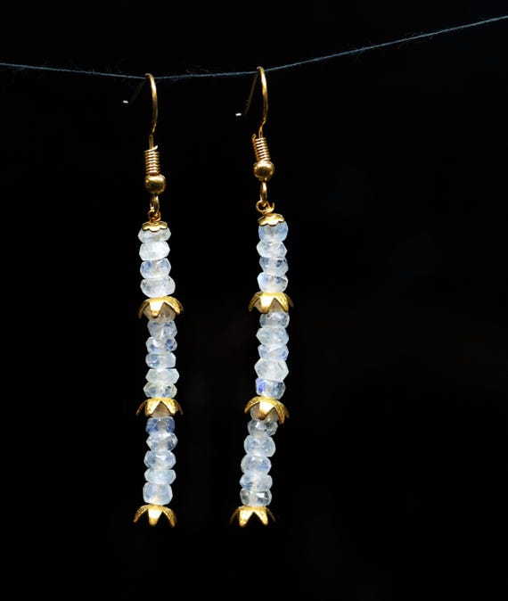 Vintage Rainbow Moonstone Earrings, AAA Rainbow , 925 Sterling Silver earrings, Cluster earrings for her, Women earrings, Gift for her.