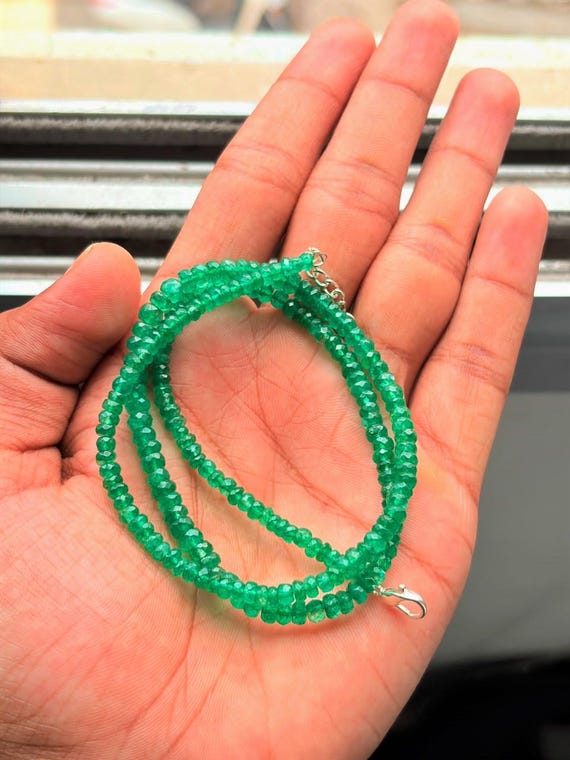AAA Emerald beaded necklace, Gold necklace for women, Handmade necklace, Minimalist necklace, 925 Sterling silver necklace Gift for her.