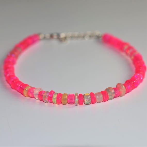 Minimalist Pink - White Opal Bracelet, Minimalist Bracelet, Handmade jewelry, AAA Pink beaded Bracelet, White Opal Bracelet gift for her