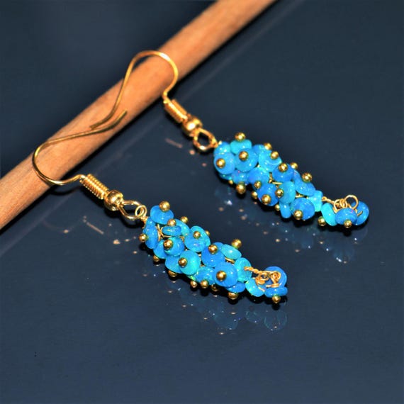 Vintage Paraiba opal Earrings, AAA Ethiopian opal , 925 Sterling Silver earrings, Cluster earrings for her, Women earrings, Gift for her.
