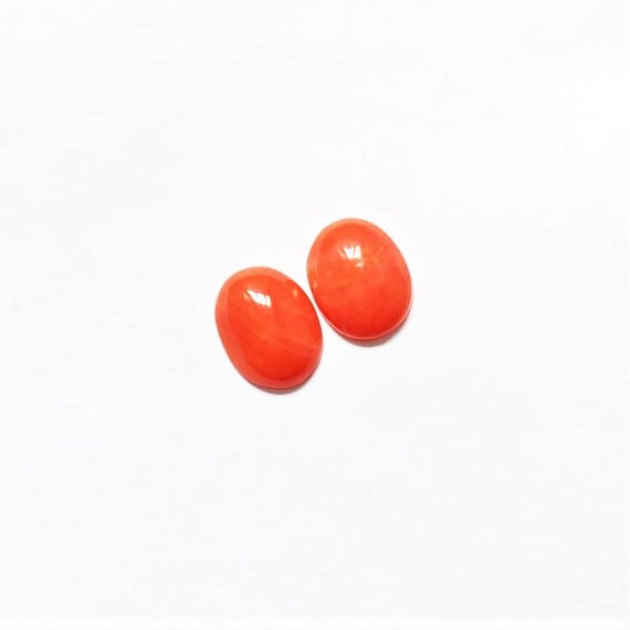 Italian Coral Cabochon  3.40 Ct, Pair Loose Oval Gemstone , Jewelry Making, Certified Italian Mediterranean Monga Stone for Ring.