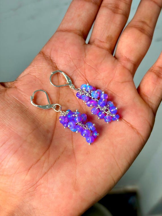 Lavender Opal Earrings, AAA Ethiopian opal , 925 Sterling Silver earrings, Minimalist Cluster earrings for her, Women earrings, Gift for her