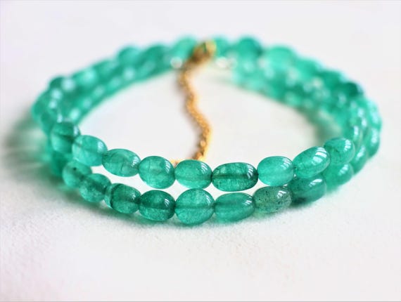 Green Emerald Tumble necklace for women, Plan Beryl Emerald necklace, AAA Emerald necklace, 925 Sterling silver necklace gift for her.