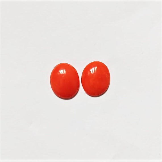 Natural Italian Coral Cabochon  2.60 Ct, Pair Loose Oval Gemstone , Jewelry Making, Certified Italian Mediterranean Monga Stone for Ring.