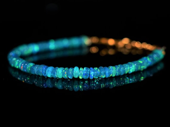 Vintage Fire Paraiba Opal bracelet, Minimalist bracelet, Handmade jewelry, AAA Ethiopian opal beaded bracelet, quality opal bracelet.