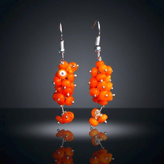 Minimalist Orange Opal Earrings, AAA Ethiopian opal , 925 Sterling Silver earring, Cluster earrings for her, Women earring, Gift for her.