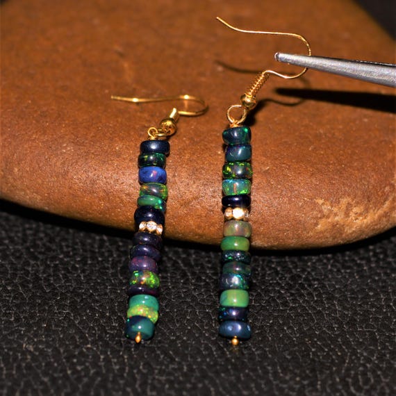 Vintage fire Black opal Earrings, AAA Ethiopian opal , 925 Sterling Silver earrings, Cluster earrings for her, Women earrings, Gift for her.